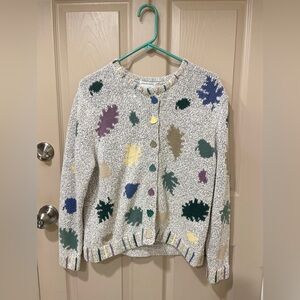 Christopher & Banks Multicolor Hand Embroidered Leaf Grandmacore Cardigan SZ L.